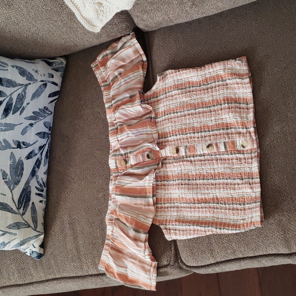 4/$16! Dizzire striped ruffle off-the-shoulder crop top